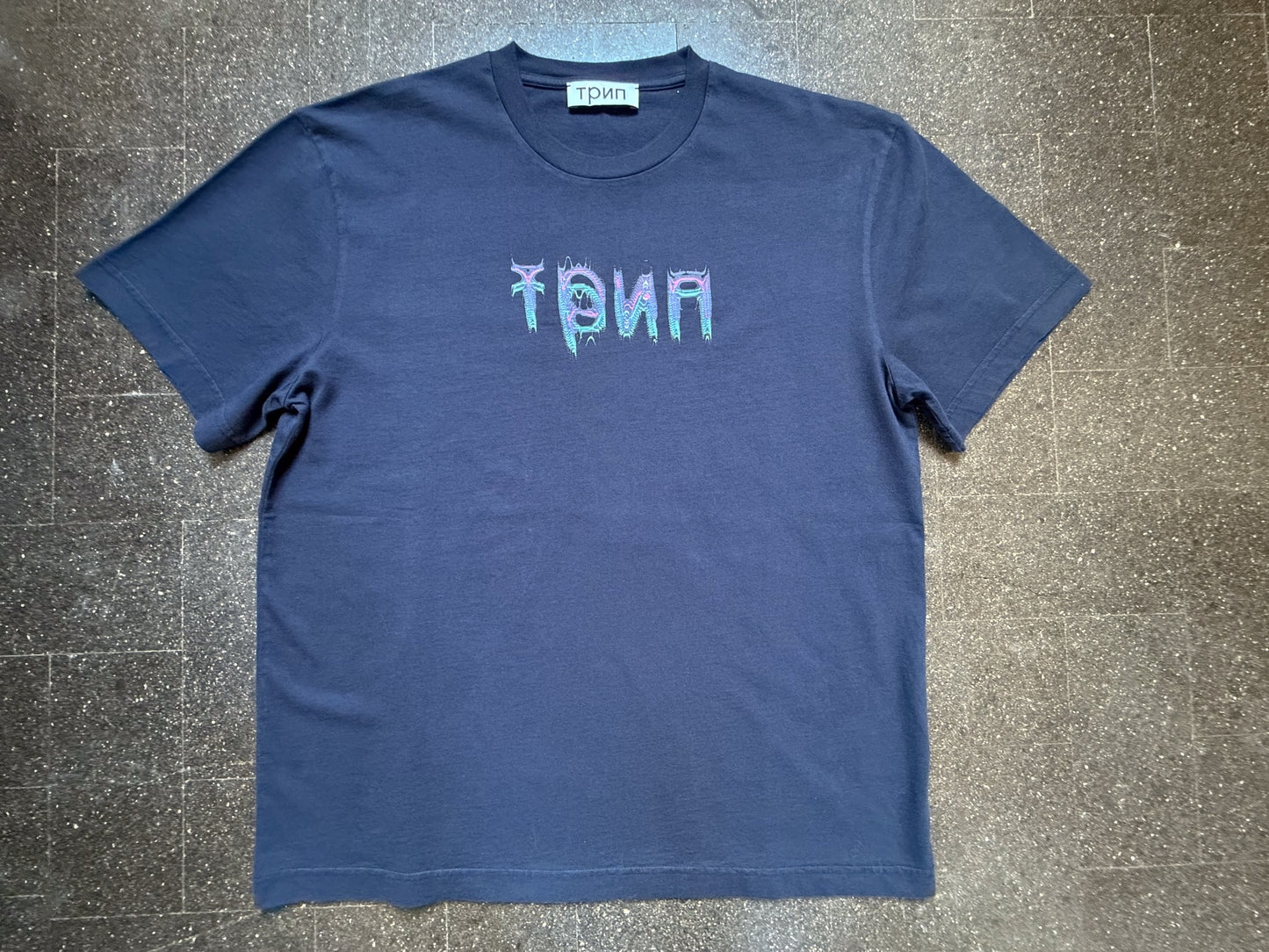navy трип t-shirt w/ purple logo