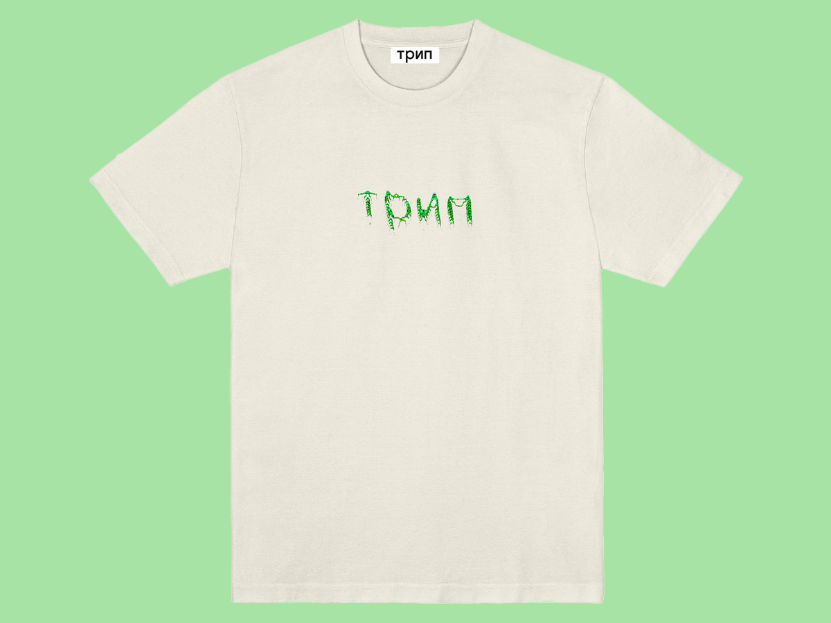 cream трип t-shirt w/ green logo